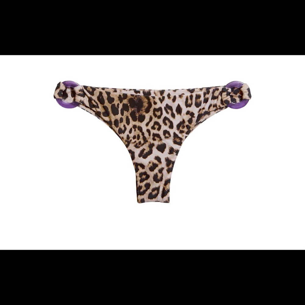 MIKOH Bikini Bottom Leopard w/ Purple Detail - Small - NEW! Cheeky Skimpy Bottom